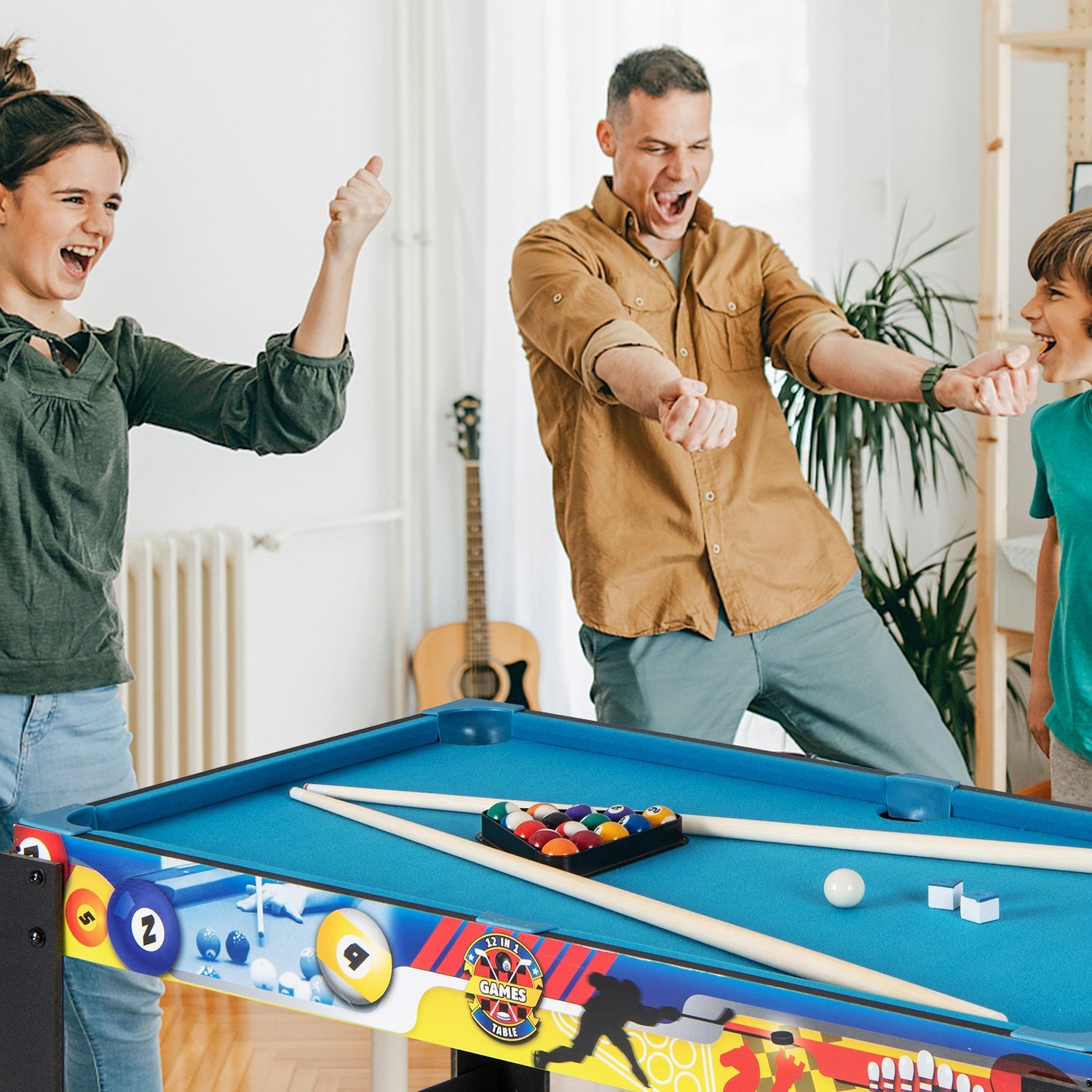 Mesa de juegos combinada 12 en 1 con futbolín, hockey de aire, billar, ajedrez y ping pong