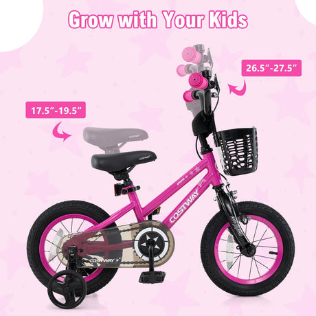 Bicicleta infantil ajustable de 14 pulgadas con cesta delantera para niños de 4 a 5 años
