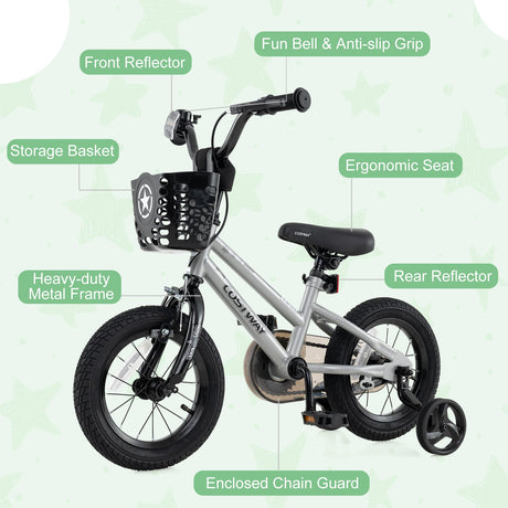 Bicicleta infantil ajustable de 14 pulgadas con cubrecadena transparente para niños de 4 a 5 años