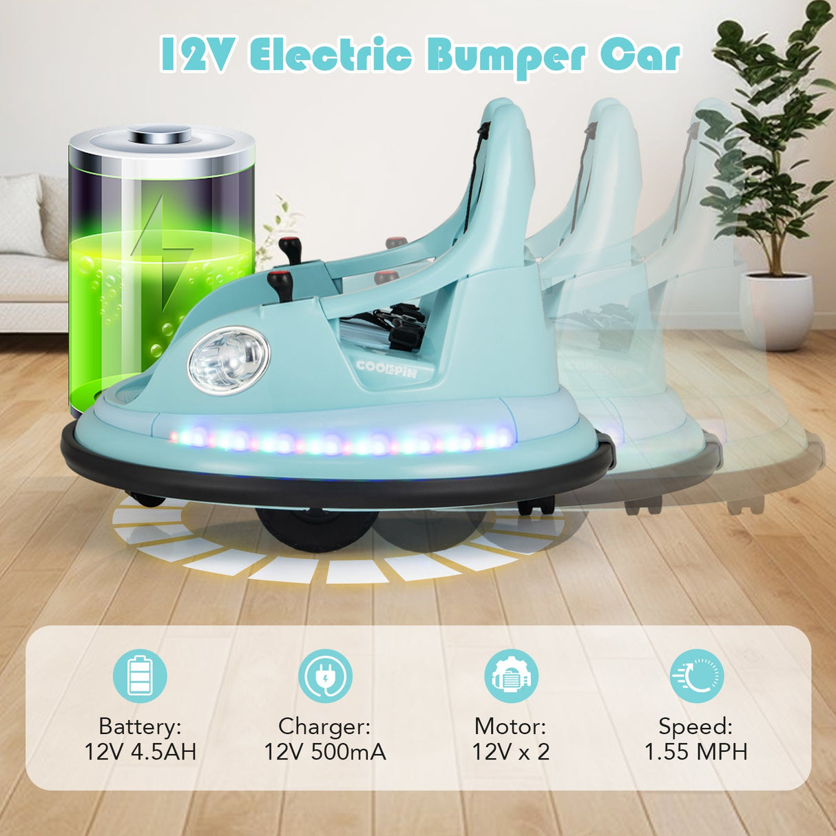 Coche de Choque para Niños de 12V con Control Remoto y Joysticks Duales