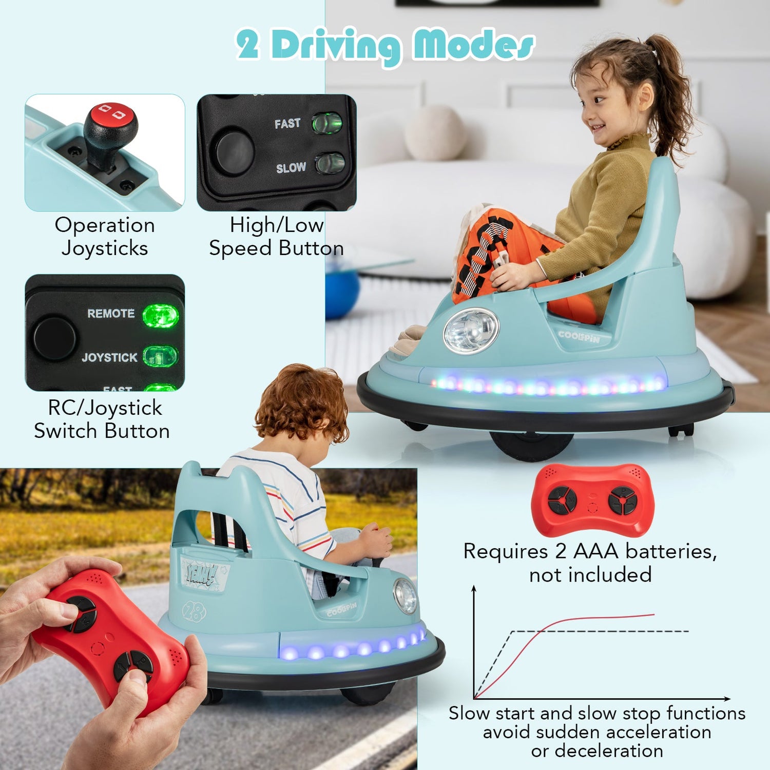 Coche de Choque para Niños de 12V con Control Remoto y Joysticks Duales