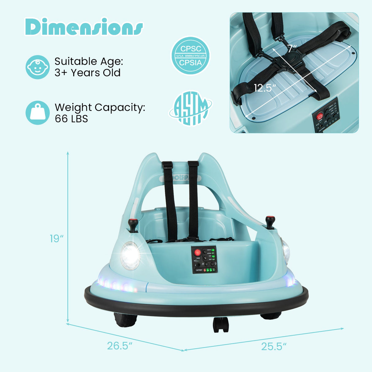 Coche de Choque para Niños de 12V con Control Remoto y Joysticks Duales