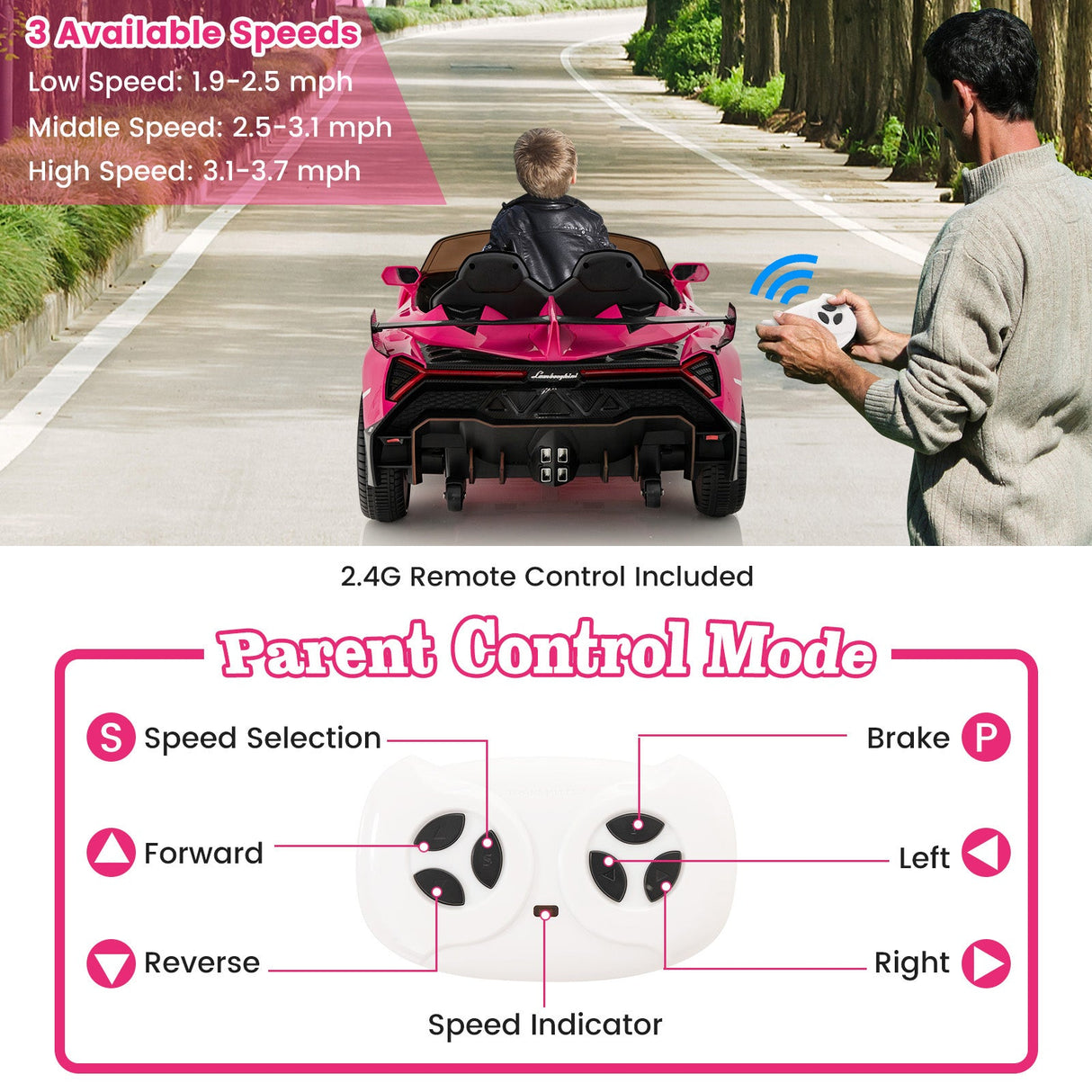 Coche Deportivo Eléctrico 12V Lamborghini 4WD con Licencia y Control Remoto 2.4G para Niños
