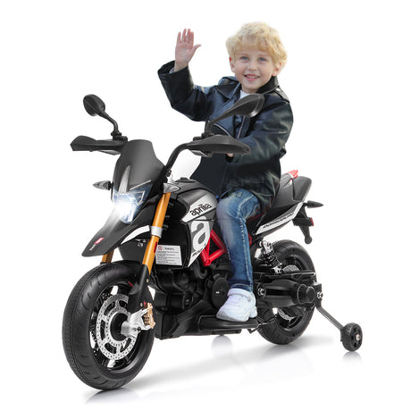 Moto montable para niños de 12 V con licencia Aprilia, sonidos y música