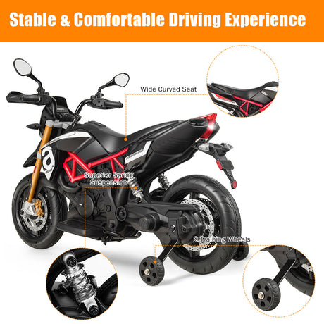 Moto montable para niños de 12 V con licencia Aprilia, sonidos y música