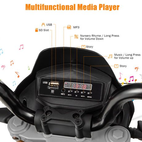 Moto montable para niños de 12 V con licencia Aprilia, sonidos y música