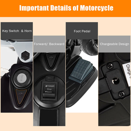 Moto montable para niños de 12 V con licencia Aprilia, sonidos y música