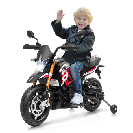Moto montable para niños de 12 V con licencia Aprilia, sonidos y música