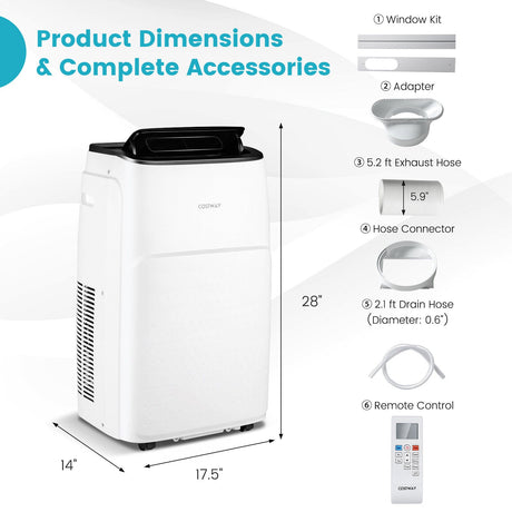 Aire acondicionado portátil 4 en 1 de 13000 BTU con control por aplicación y voz - Blanco