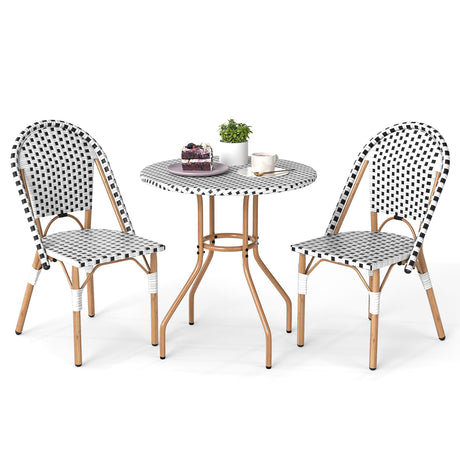 Juego de 3 sillas y mesa de bistro francés con mesa redonda de mimbre para exterior y 2 sillas de comedor