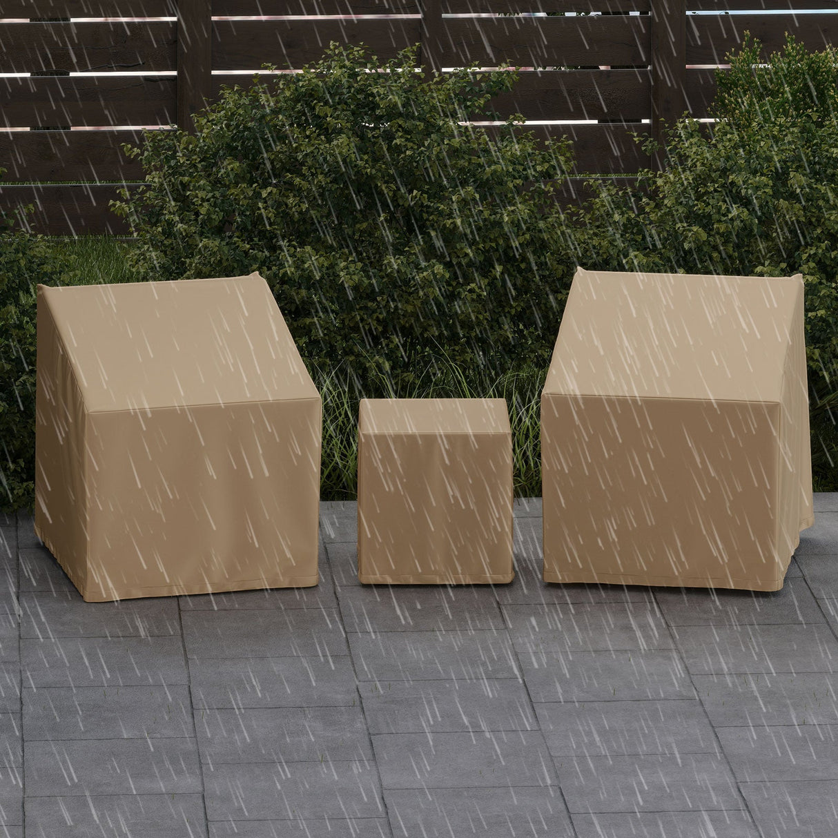 Fundas Impermeables para Muebles de Patio, Fundas para Conjunto de Conversación Exterior de 3 Piezas para Bistró - Beige