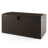 Caja de almacenamiento para patio de 130 galones, resistente a la intemperie, con tapa con cerradura - Marrón