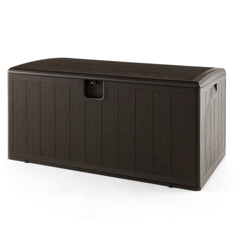 Caja de almacenamiento para patio de 130 galones, resistente a la intemperie, con tapa con cerradura - Marrón
