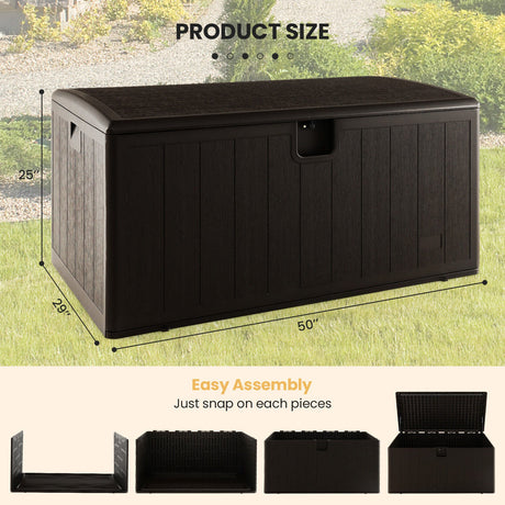 Caja de almacenamiento para patio de 130 galones, resistente a la intemperie, con tapa con cerradura - Marrón