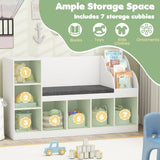 Kids Bookcase with Reading Nook 3-in-1 Standing Toy Organizer-White