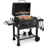 Parrilla de carbón tipo barril de 24 pulgadas con 2 mesas laterales plegables y 3509 cm² de área de cocción