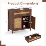 Mueble aparador con puertas de ratán y cajón - Marrón
