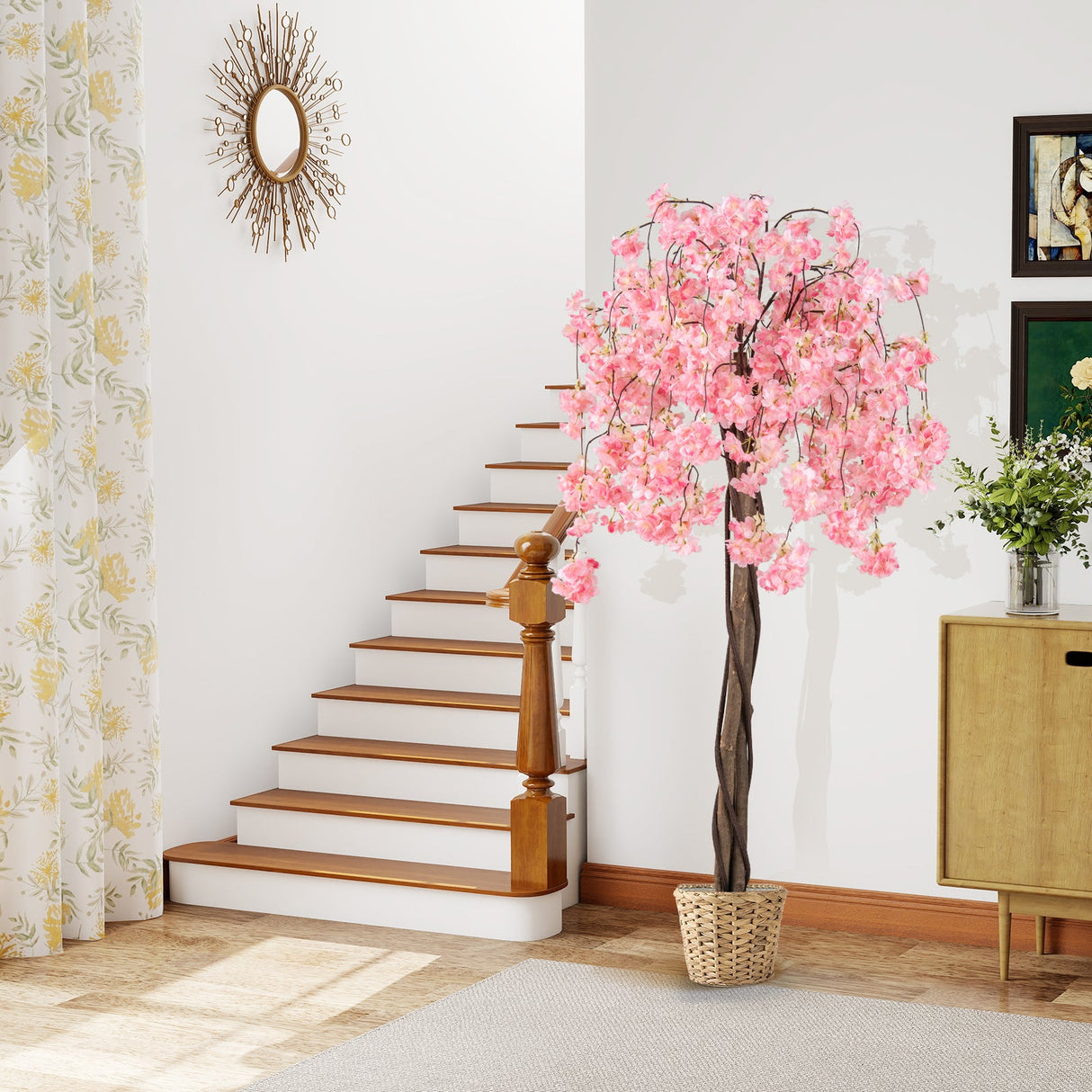 Árbol artificial de flor de cerezo de 5.5 pies de altura con flores rosas/blancas, 1 unidad
