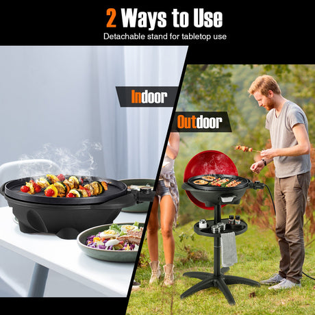 Parrilla eléctrica de exterior de 1350 W con soporte extraíble, fácil de instalar