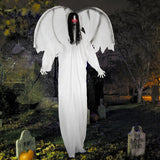 Ángel animatrónico de Halloween de 2 metros con ojos luminosos activados por sonido y alas aleteantes