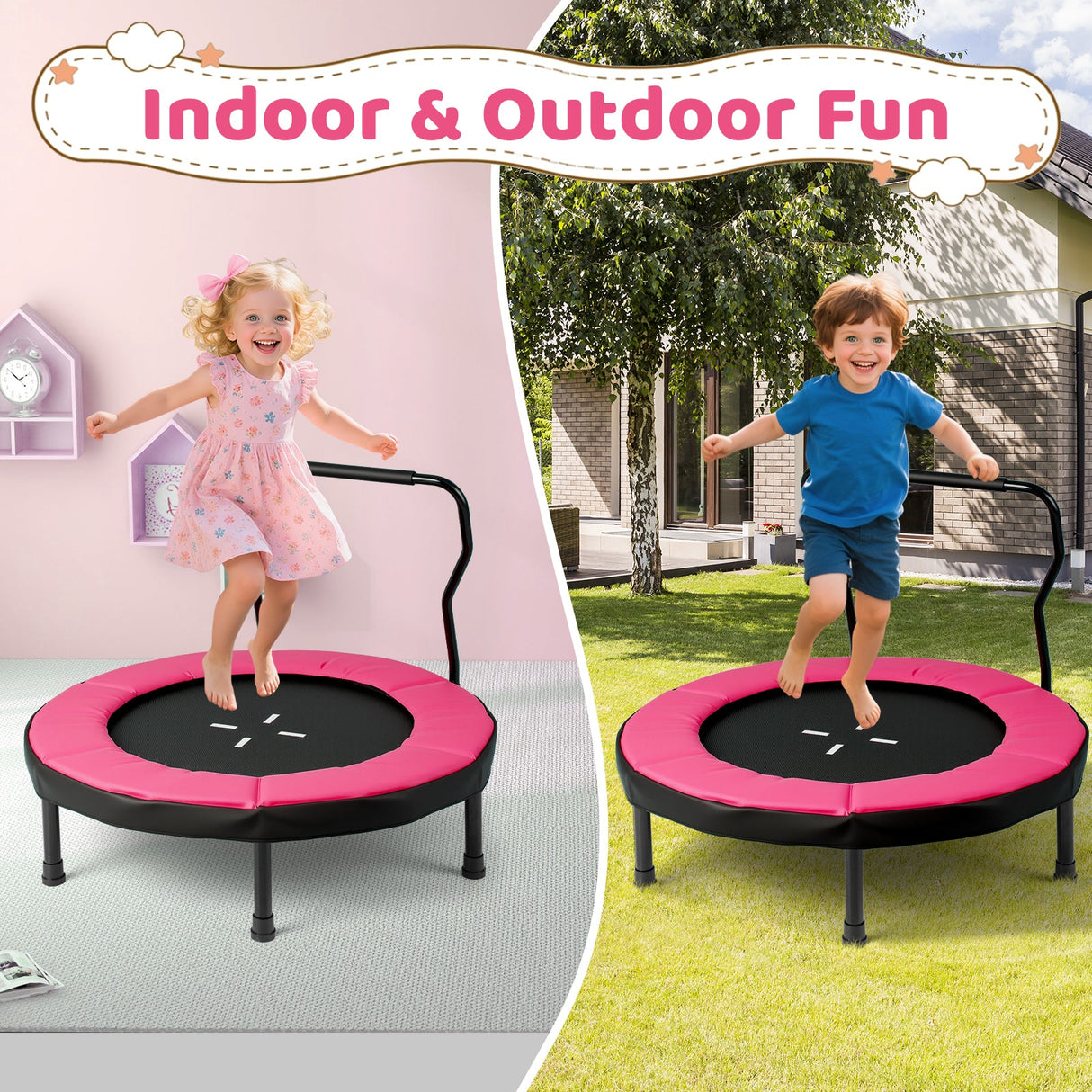 Trampolín de 40 pulgadas para niños, trampolín de fitness para interiores y exteriores