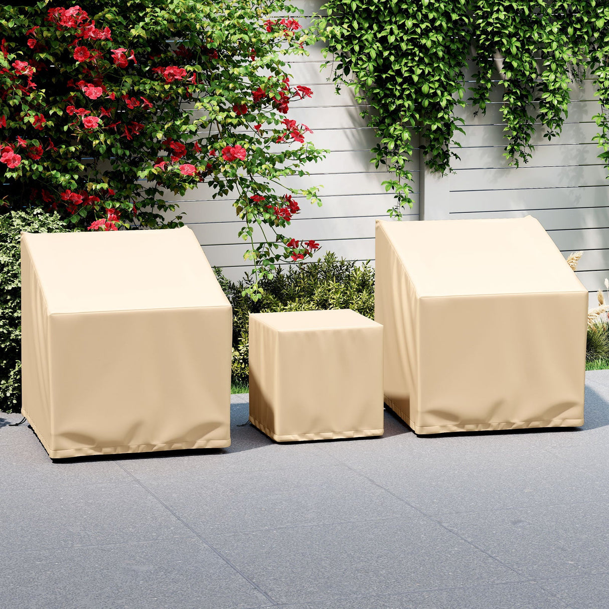 Fundas Impermeables para Muebles de Patio, Fundas para Conjunto de Conversación Exterior de 3 Piezas para Bistró - Beige