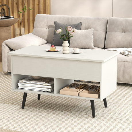 Mesa de centro elevable de 31.5 pulgadas con almacenamiento oculto y 2 estantes abiertos