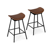 Set of 2 Swivel Barstools Faux Leather Upholstered Backless with Footrest