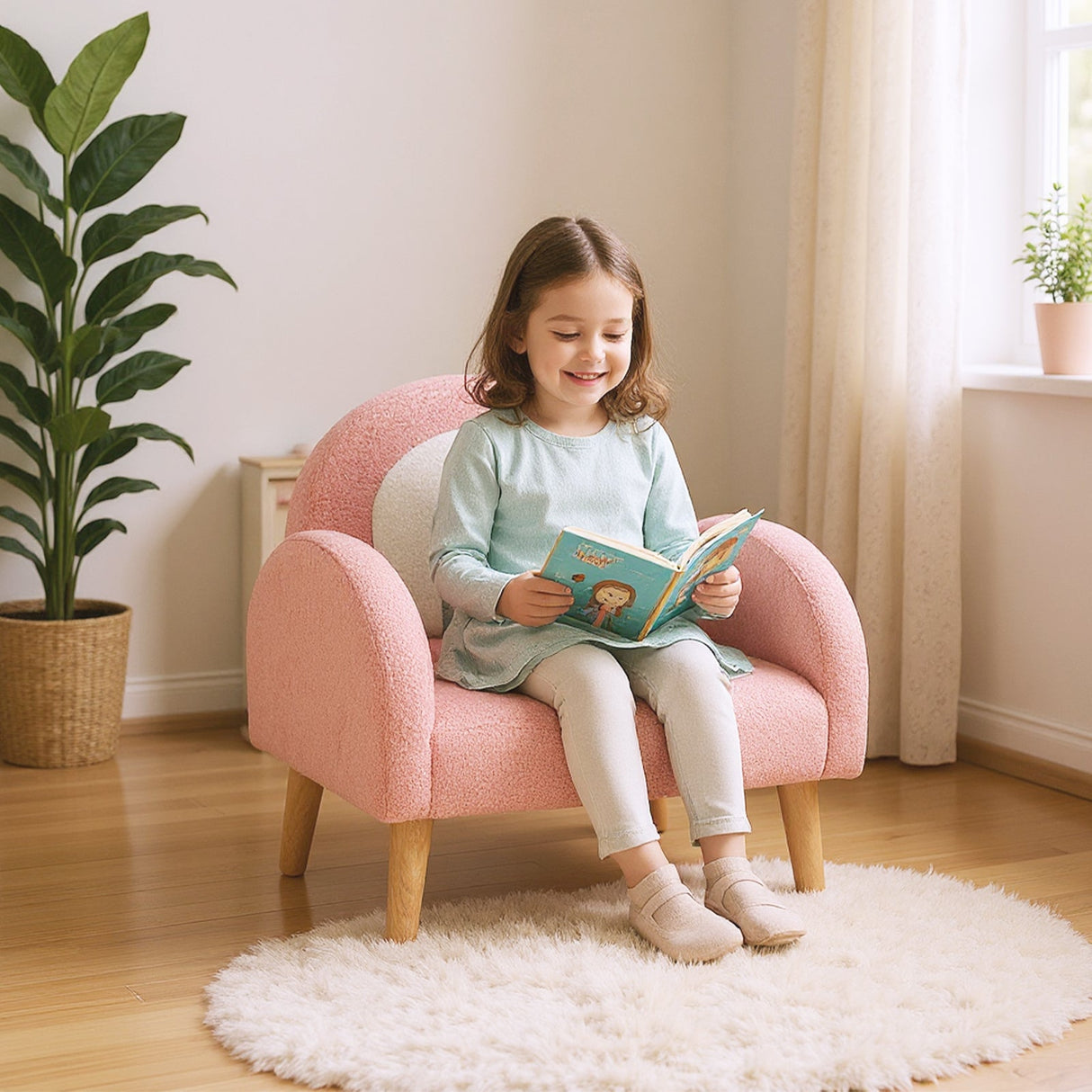 Sillón infantil con cómodo respaldo y reposabrazos - Rosa
