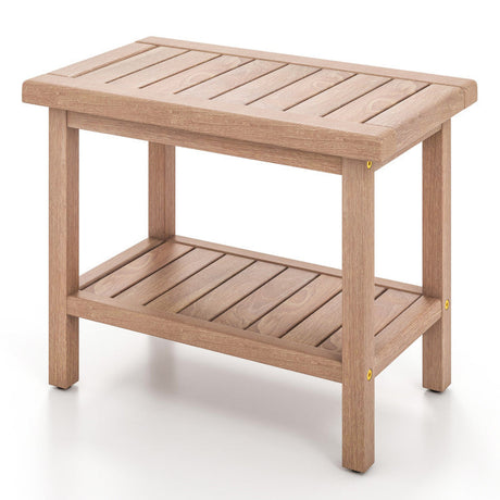 Juego de muebles para lavadero de 2 piezas: Banco de madera de teca + Estantería de bambú tipo escalera