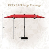 13FT Double-sided Patio Umbrella with Solar Lights for Garden Pool Backyard