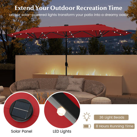 Sombrilla de Patio de 13 Pies de Doble Cara con Luces Solares para Jardín, Piscina o Patio Trasero