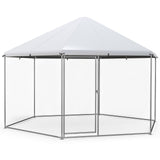 Gallinero hexagonal grande de metal de 13 pies con malla de alambre y puerta con cerradura