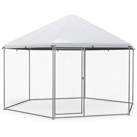 Gallinero hexagonal grande de metal de 13 pies con malla de alambre y puerta con cerradura
