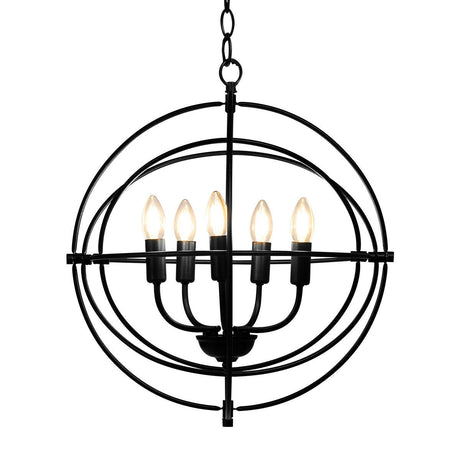 Candelabro metálico de 20 pulgadas y 5 luces con anillos entrelazados pivotantes