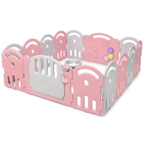 Corral de bebé de 14 paneles con caja de música y canasta de baloncesto - Rosa