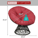 Sillón Papasan de Ratán Ergonómico Giratorio 360 Grados Cojín Suave para Jardín