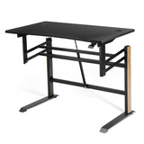 Escritorio de juegos neumático de altura ajustable en forma de T con bandeja para regleta - Negro
