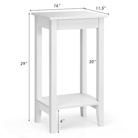 Mesita de noche de 2 niveles con patas de madera para dormitorio