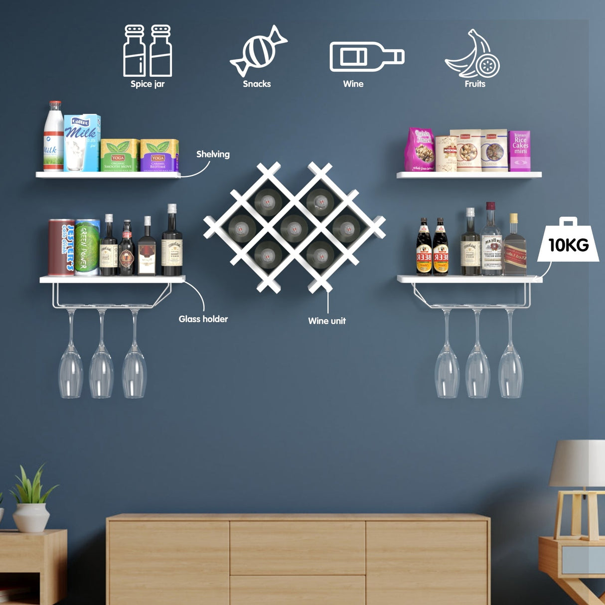 Juego de 5 botelleros de pared con estantes de almacenamiento