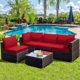 Juego de muebles de patio de ratán acolchados de 5 piezas con mesa de cristal