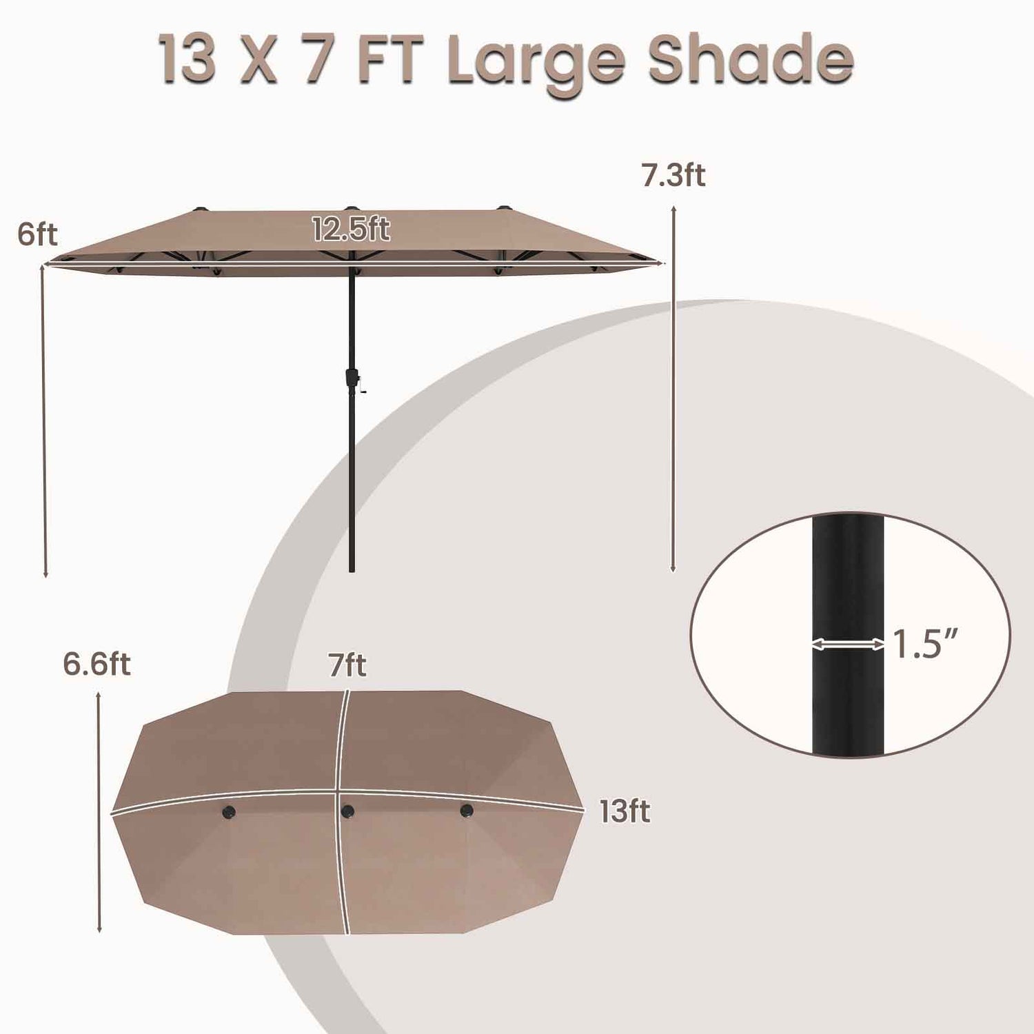 Sombrilla de Patio Grande de 13 Pies, Parasol Doble con Manivela para Exteriores - Beige