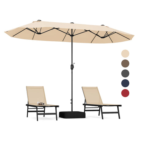 Sombrilla de mesa doble de patio de 13 pies con manivela - Beige