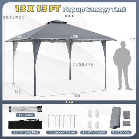 Cenador plegable de 3,96 X 3,96 m con bolsa de transporte, 8 estacas y 4 cuerdas de viento