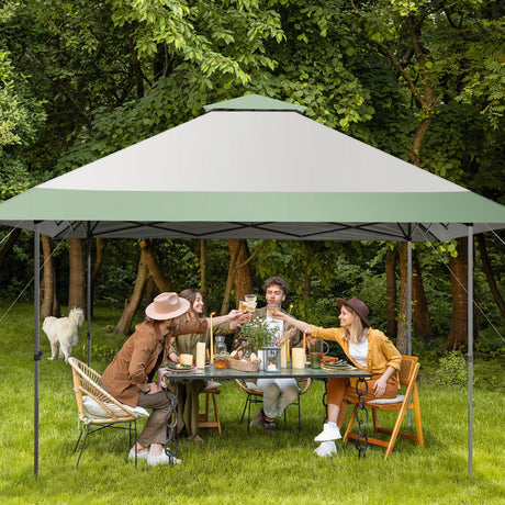 Toldo emergente de patio de 13 x 13 pies con refugio y bolsa con ruedas - Gris