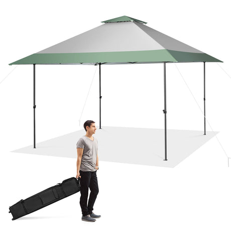 Toldo emergente de patio de 13 x 13 pies con refugio y bolsa con ruedas - Gris
