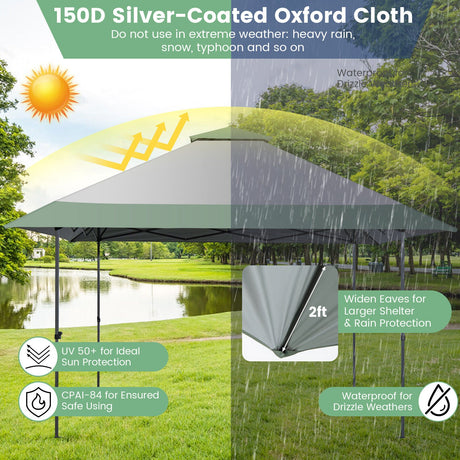 Toldo emergente de patio de 13 x 13 pies con refugio y bolsa con ruedas - Gris