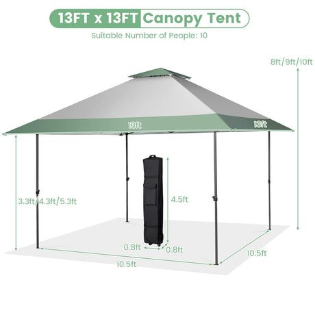 Toldo emergente de patio de 13 x 13 pies con refugio y bolsa con ruedas - Gris