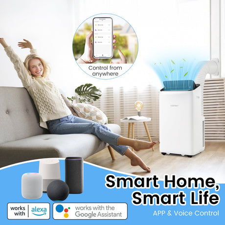 Aire Acondicionado Portátil Inverter de 14000 BTU, 3 en 1, con Wifi, Unidad de AC – Blanco
