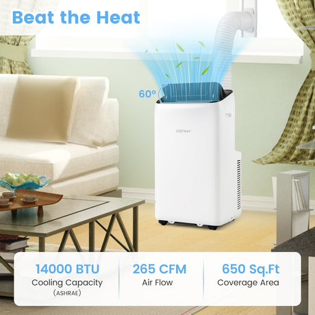 Aire Acondicionado Portátil Inverter de 14000 BTU, 3 en 1, con Wifi, Unidad de AC – Blanco
